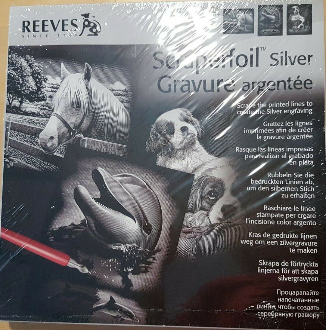 REEVES SCRAPERFOIL SILVER Gravure Argentee -Dolphin, Dog, Horse PPSFS7 8+