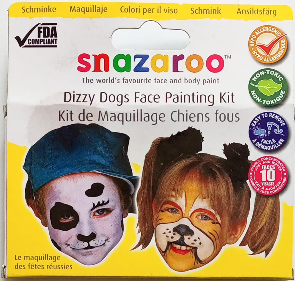 Snazaroo Dizzy Dogs Face Painting Kit, World's Favourite Face and Body Paint, Non Toxic Colours, Made in UK, Hypo Allergenic and Easy to Remove