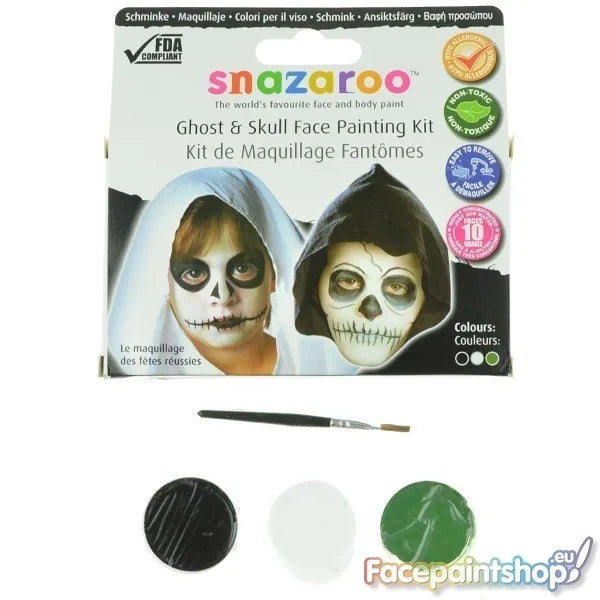 Snazaroo Ghost and Skull Face Painting Kit; Non-toxic, hypo allergenic and easy to remove, EU and FDA Approved Ingredients Only