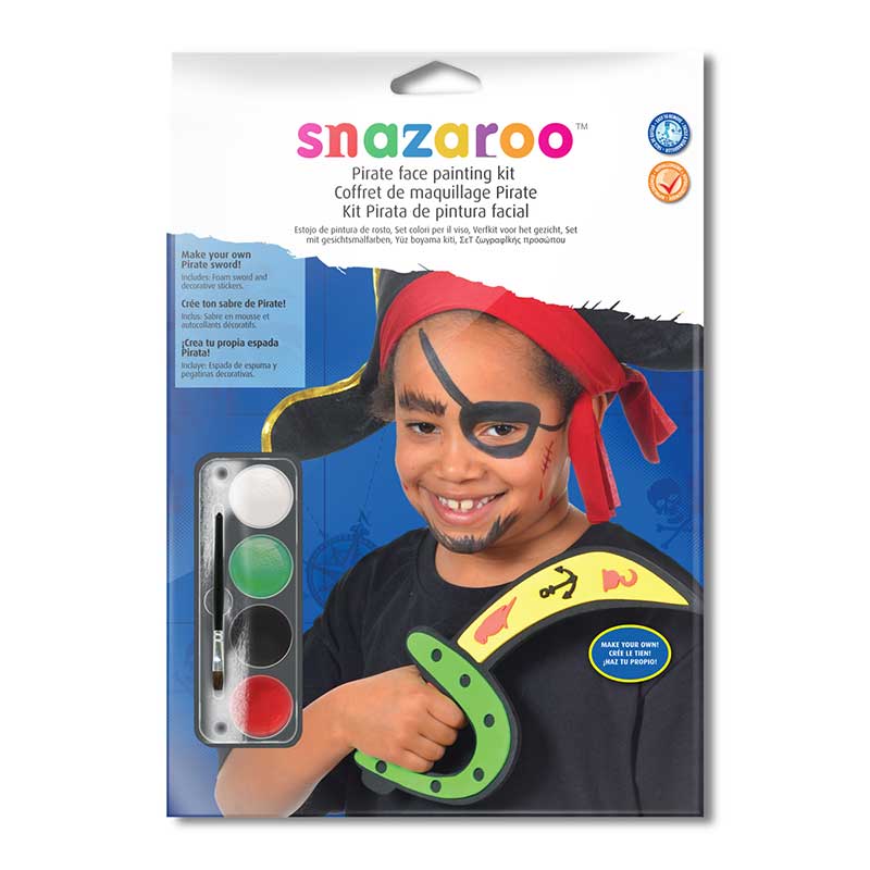 Snazaroo Pirate Face Painting Kit, World's Favourite Face and Body Paint, Non Toxic Colours, Made in UK, Hypo Allergenic and Easy to Remove