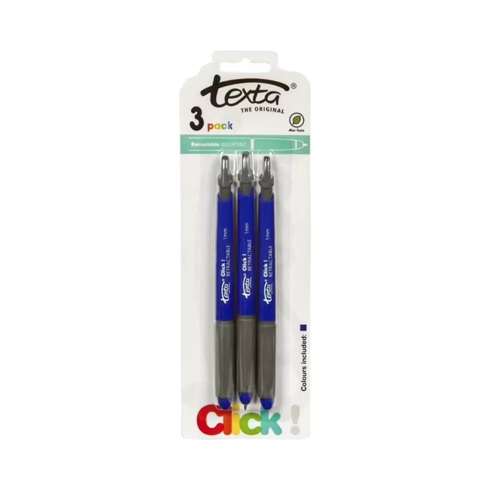 Texta Retractable Ballpoint Pens Blue 3 Pack