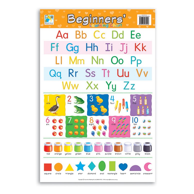 Jasart Learning Wall Chart, BEGINNERS' LEARNING CHART, Bright Brilliant Colours, Laminated Chart