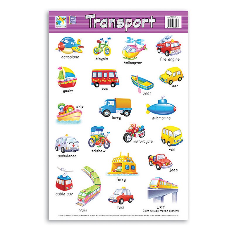 Jasart Learning Wall Chart, TRANSPORT, Bright Brilliant Colours, Laminated Chart