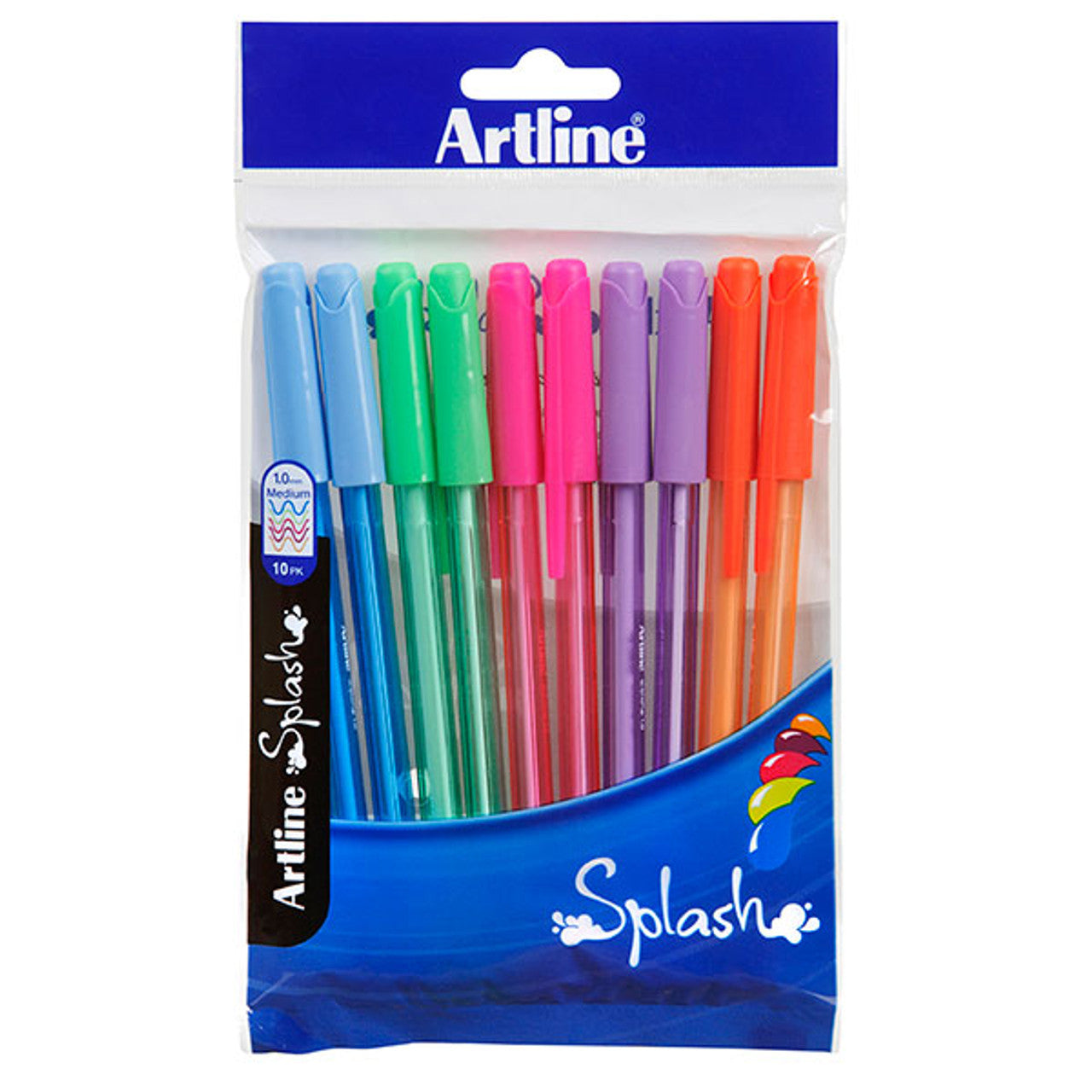 Artline Splash Ballpoint Pen 1.0mm Assorted Colours 10-Pack