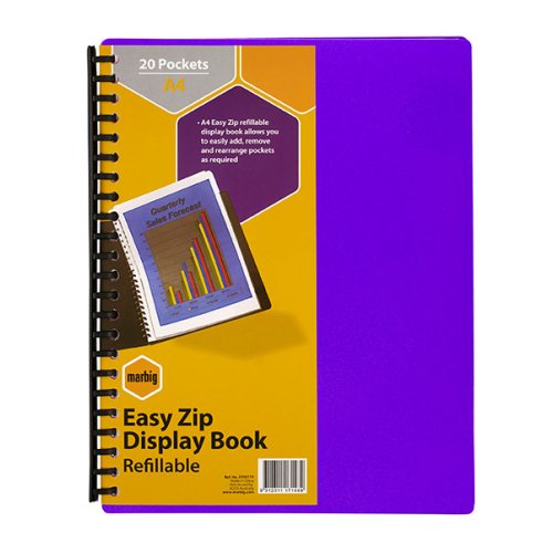 Display Book - Marbig - A4 - Easyzip Refillable - 20 Pocket - Purple