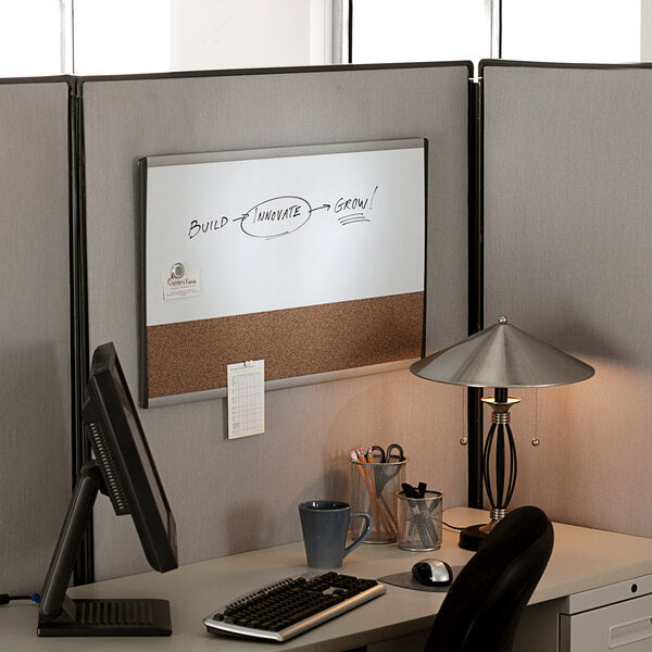 Quartet Arc Cubicle Combination Board - 30" (2.5 ft) Width x 18" (1.5 ft) Height - White Cork Surface - Silver Aluminum Frame - Horizontal - Magnetic