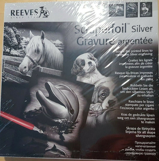 REEVES SCRAPERFOIL SILVER Gravure Argentee -Dolphin, Dog, Horse PPSFS7 8+