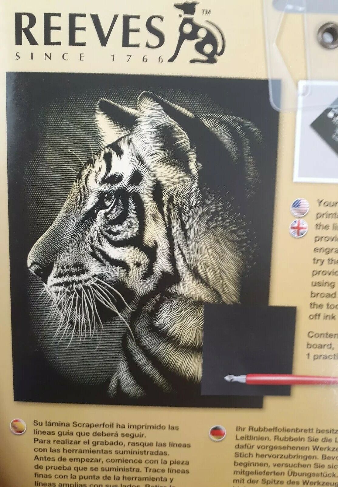Reeves Scraperfoil Gold Gravure doree Tiger, Excellent Art & Craft Activity, For 8+