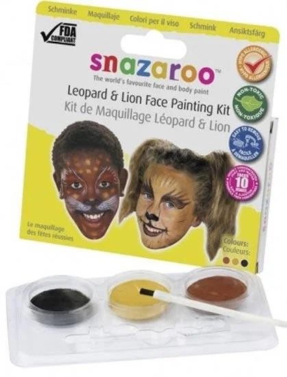 Snazaroo Face Paint Set - Leopard and Lion, 10 faces; Make in UK, Non-toxic, hypo allergenic and easy to remove, EU and FDA Approved Ingredients Only