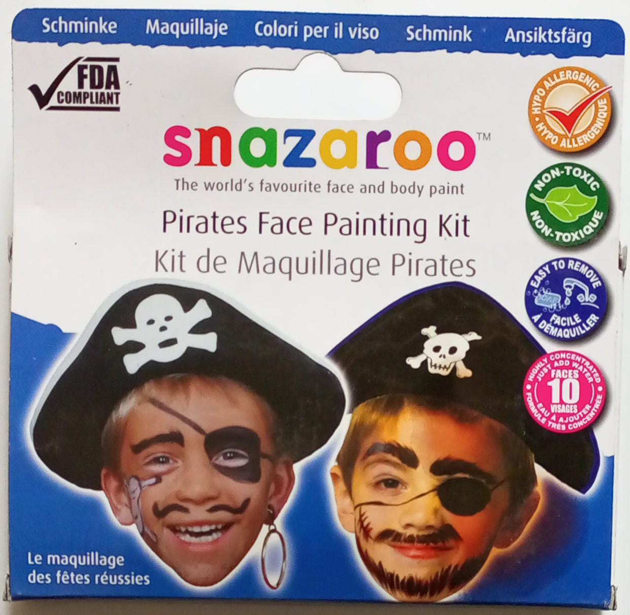 Snazaroo Pirates Face Painting Kit, World's Favourite Face and Body Paint, Non Toxic Colours, Made in UK, Hypo Allergenic and Easy to Remove