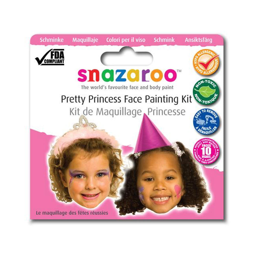 Snazaroo Pretty Princess Face Painting Kit - 3 x 2ml Non Toxic Colours, Made in UK, Hypo Allergenic and Easy to Remove