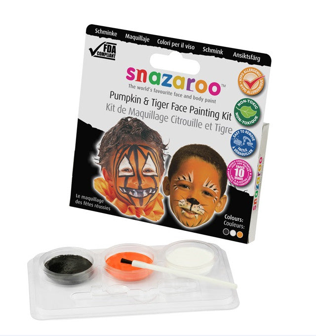 Snazaroo Pumpkin and Tiger Theme Pack, Made in UK, Non-toxic, hypo allergenic and easy to remove, EU and FDA Approved Ingredients Only