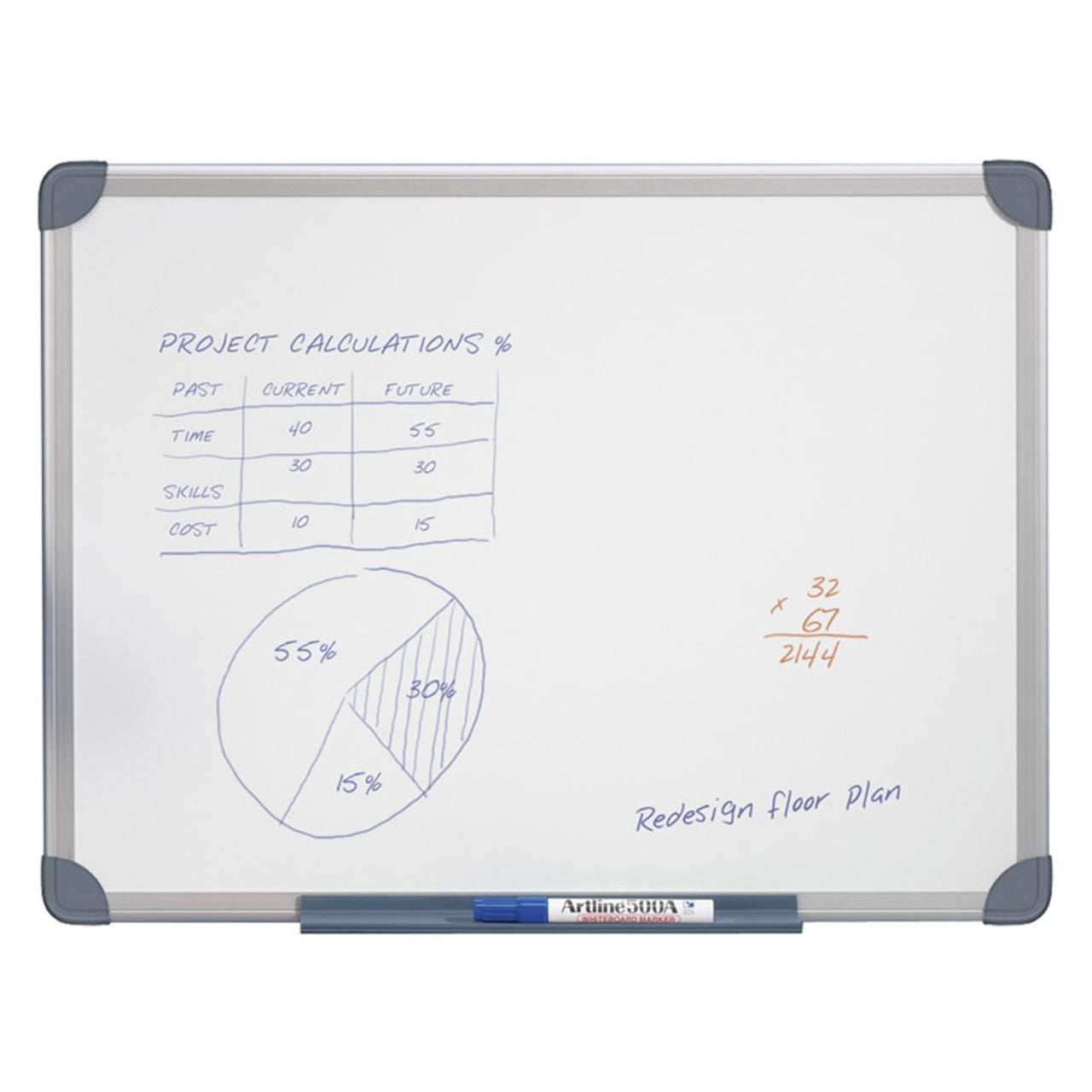 PENRITE ALUM FRAME WHITEBOARD Magnetic 900x600mm Premium Quality Whiteboard