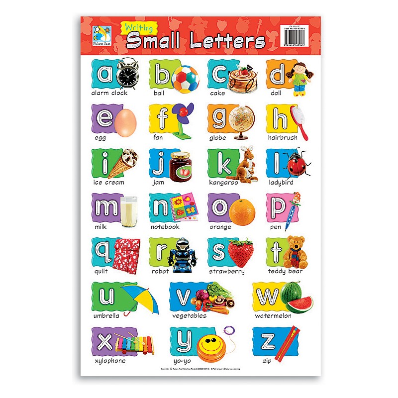 Jasart Learning Wall Chart, SMALL LETTERS, Bright Brilliant Colours, Laminated Chart
